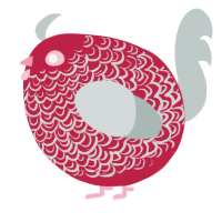 A crimson and silver chicken with a double-lace pattern