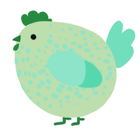 A gluppy and mint chicken with a speckle pattern