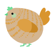 A beige and orange chicken with a bar pattern