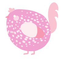 A pink and rose chicken with a speckle pattern