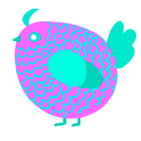 A lavender and turquoise chicken with a lace pattern
