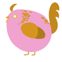 A pink and ochre chicken with a neck-speckle pattern
