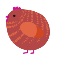 A red and vermilion chicken with a bar pattern