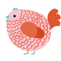 A rose and vermilion chicken with a lace pattern
