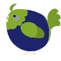 A navy and chartreuse chicken with a head pattern
