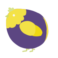 A overcast and yellow chicken with a head pattern