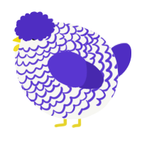 A white and indigo chicken with a lace pattern