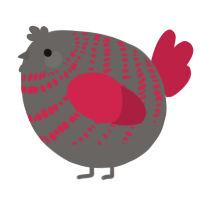 A grey and crimson chicken with a bar pattern