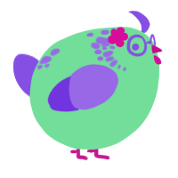 A spring and blurple chicken with a neck-speckle pattern