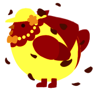A lime and maroon chicken with a head pattern