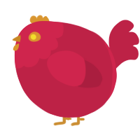 A crimson chicken with a head pattern