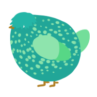 A turquoise and spring chicken with a speckle pattern