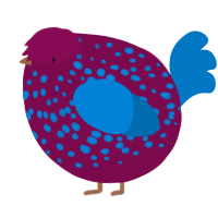 A wine and sapphire chicken with a speckle pattern