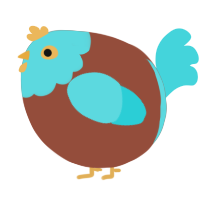 A russet and aqua chicken with a head pattern