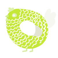A lime and white chicken with a lace pattern
