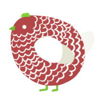 A red and white chicken with a lace pattern