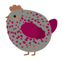 A ash and maroon chicken with a speckle pattern