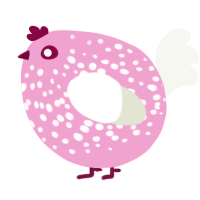 A pink and white chicken with a speckle pattern