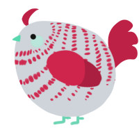 A mist and crimson chicken with a bar pattern