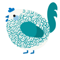A white and teal chicken with a double-lace pattern