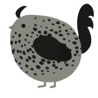 A ash and sable chicken with a speckle pattern
