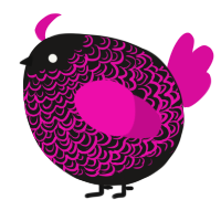 A sable and fuchsia chicken with a double-lace pattern