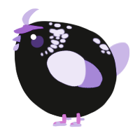 A black and lilac chicken with a neck-speckle pattern