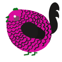 A fuchsia and sable chicken with a lace pattern