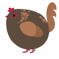 A bark and brown chicken with a neck-speckle pattern