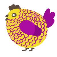 A yellow and plum chicken with a lace pattern