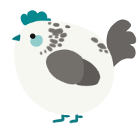 A white and grey chicken with a neck-speckle pattern