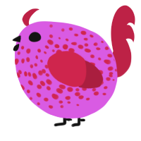 A orchid and crimson chicken with a speckle pattern