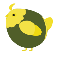A olive and yellow chicken with a head pattern