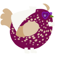 A wine and beige chicken with a speckle pattern