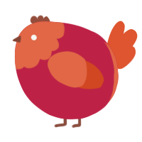 A crimson and vermilion chicken with a head pattern