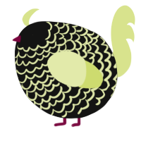A black and lemon chicken with a lace pattern
