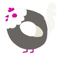 A grey and white chicken with a head pattern