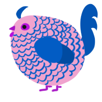 A pink and ultramarine chicken with a lace pattern
