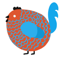 A vermilion and sky chicken with a lace pattern