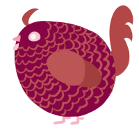 A maroon and red chicken with a lace pattern