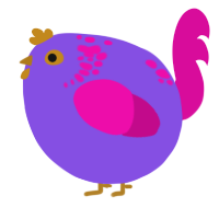 A blurple and fuchsia chicken with a neck-speckle pattern