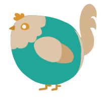 A turquoise and beige chicken with a head pattern