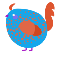 A sky and vermilion chicken with a speckle pattern