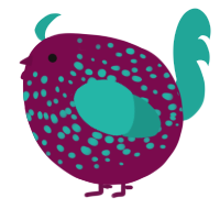 A wine and turquoise chicken with a speckle pattern