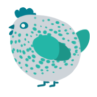 A mist and turquoise chicken with a speckle pattern