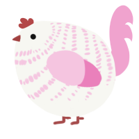 A white and pink chicken with a bar pattern