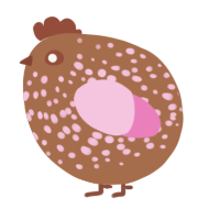 A brown and pink chicken with a speckle pattern