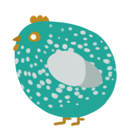 A turquoise and silver chicken with a speckle pattern