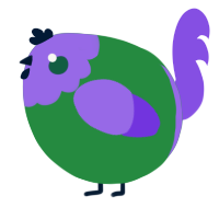A viridian and blurple chicken with a head pattern