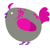 A ash and fuchsia chicken with a neck-speckle pattern